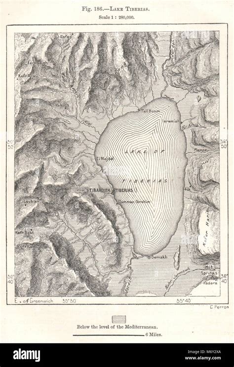 El Lago De Tiberíades Israel Croquis 1885 Antigua Plan Vintage Chart