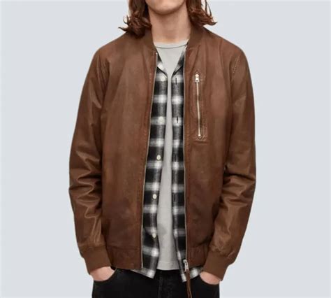 Mens Brown Bomber Jacket with Leather Effect Zipper - Stardom Jackets