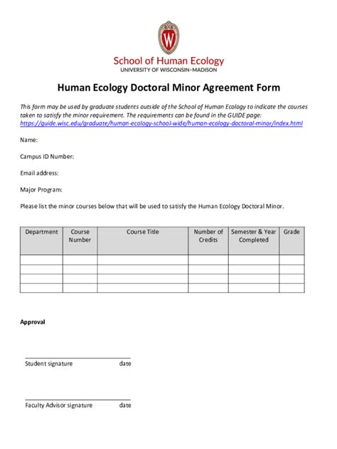 Fillable Online Human Ecology Doctoral Minor Agreement Form Fax Email