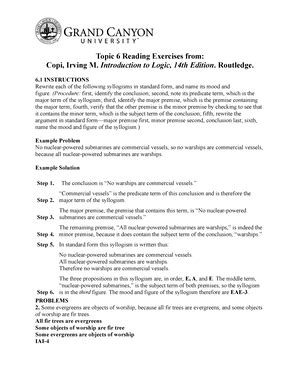 COM362 T2 Reading Exercises Topic 2 Reading Exercises From Copi