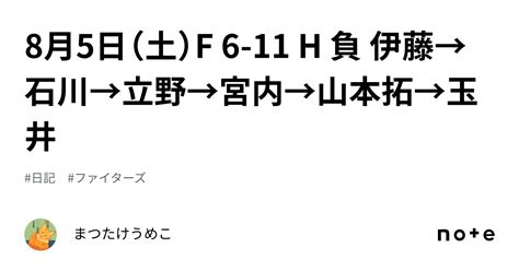 8月5日（土）f 6 11 H 負 伊藤→石川→立野→宮内→山本拓→玉井｜まつたけうめこ