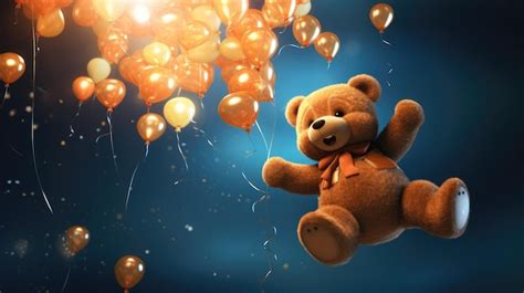 Premium Ai Image A Charming D Teddy Bear Floating With A Cluster Of