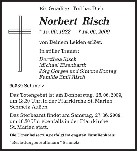 Traueranzeigen Von Norbert Risch Saarbruecker Zeitungtrauerde