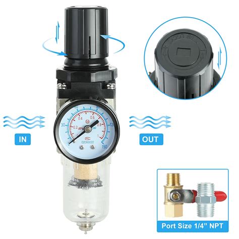 Hromee 14 Inch Air Compressor Filter Regulator Combo Water Oil Separator With Pressure Gauge