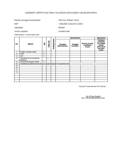 Lembar Verifikasi Dan Validasi Dokumen Kelengkapan Pdf