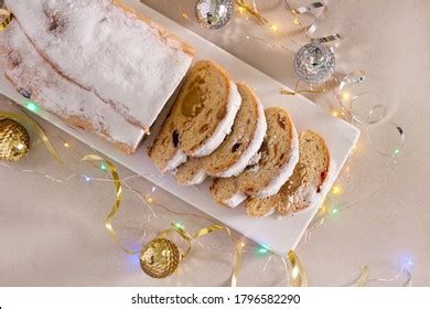 Traditional German Christmas Cake Marzipan Stollen Stock Photo