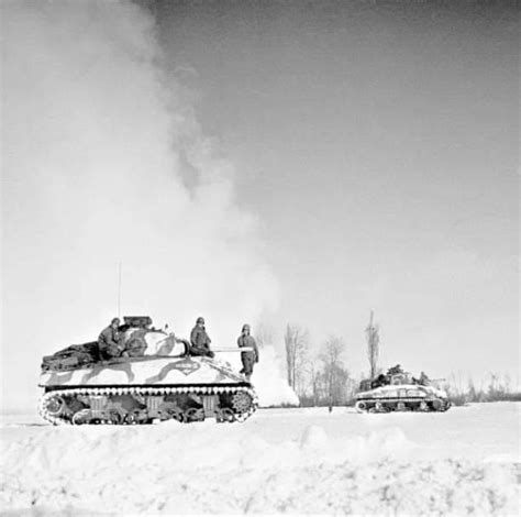 Two M4a3 Sherman Tanks In Winter Camouflage During The Alsace Campaign