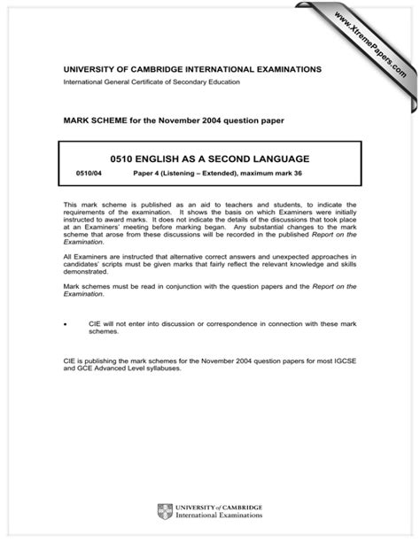 0510 ENGLISH AS A SECOND LANGUAGE XtremePapers UNIVERSITY OF