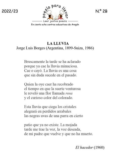 Poes A Para Llevar La Lluvia Jorge Luis Borges Cpepa Concepci N