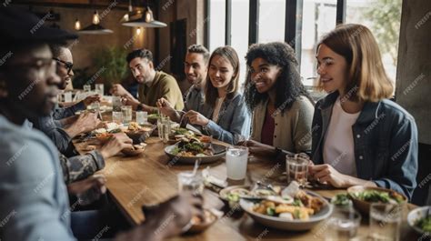 Premium AI Image | A group of people eating at a restaurant