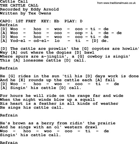 Cattle Call Bluegrass Lyrics With Chords