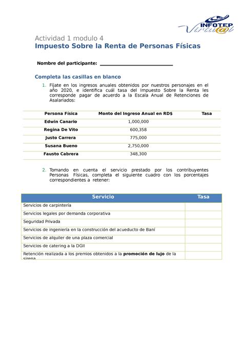 Actividad Modulo Actividad Modulo Impuesto Sobre La Renta De