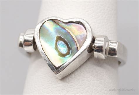 Vintage Spinning Paua Abalone Shell Heart Sterling Si Gem