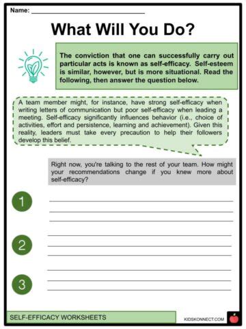 Self Efficacy Worksheets Facts Definition Skills Value