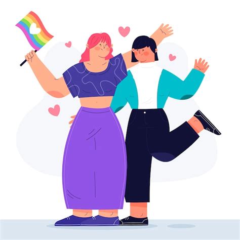 Free Vector Beautiful Lesbian Couple With Lgbt Flag