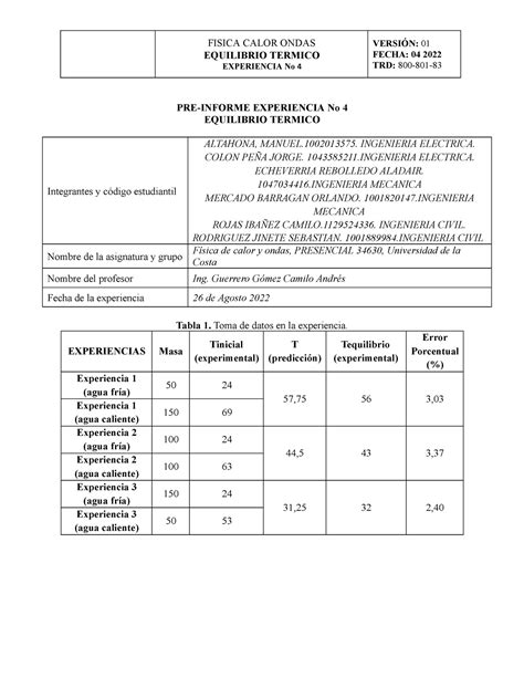 Experiencia No Equilibrio Termico Fisica Calor Ondas Versi N