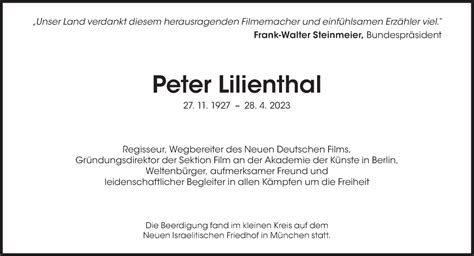 Traueranzeigen Von Peter Lilienthal Sz Gedenken De