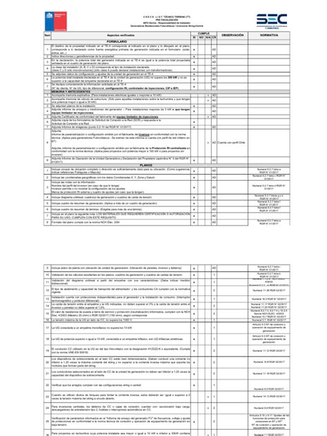 checklist instalador