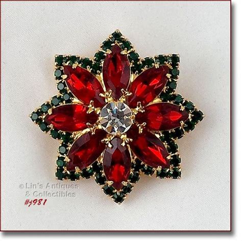 Eisenberg Ice Vintage Star Shaped Rhinestone Pin In Christmas Colors