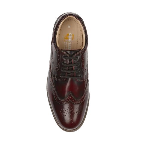 Men S Grafters 5 Eye Wing Cap Burgundy Brogue Gibson Shoes Retro Star