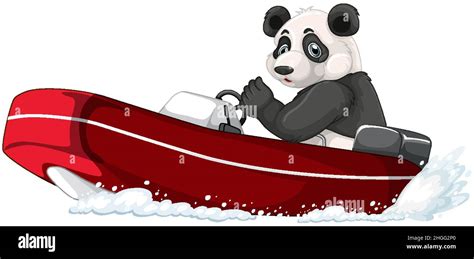 Panda On A Motor Boat In Cartoon Style Illustration Stock Vector Image