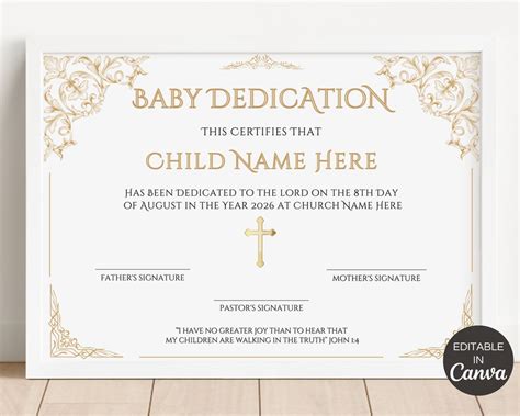 Editable Baby Dedication Certificate, Printable Child Dedication ...