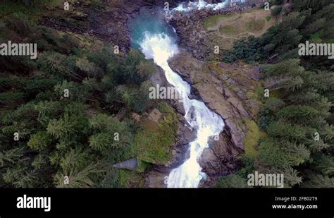 Flying With The Drone Head Over Riverside Down At The Krimml Waterfalls