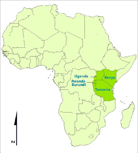 Map Of Africa Showing The Location Of The Five Countries Of East