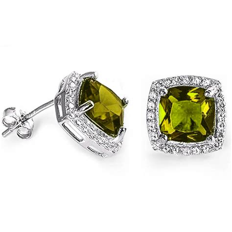 Cushion Cut Peridot And Cz 925 Sterling Silver Earrings Sonara Jewelry