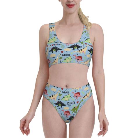 Haiem Cute Dinosaurs Women S High Waisted Bikini Set Two Piece Bathing