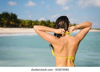 Woman Tying Bikini Taking Bath Into Stock Photo Shutterstock