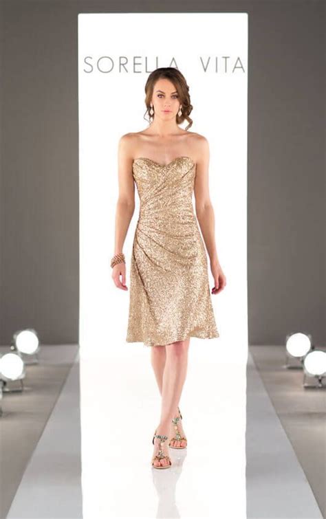 Cocktail Length Sequin Metallic Bridesmaid Dress Sorella Vita