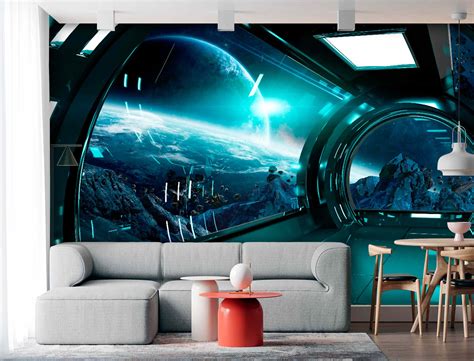 Wall Mural Sci Fi Photo Art Wall Mural Futuristic Spaceship Etsy