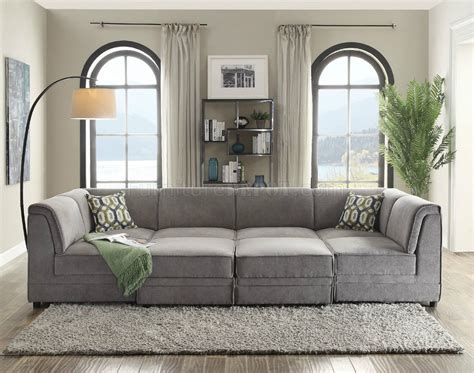 Bois Modular Sectional Sofa Pc Set Gray Velvet By Acme