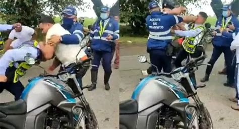 Valle Del Cauca Agentes De Tránsito Y Motociclista Se Dieron Golpes En Retén