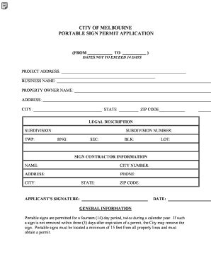 Fillable Online Melbourneflorida Portable Sign Permit Application