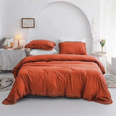 Terracotta Tassel Duvet Cover Set 100 Washed Cotton Duvet Etsy