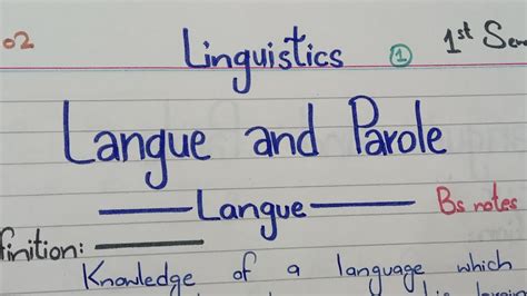 Langue And Parole Linguistics ENG 102 BS English 1st Semester PU