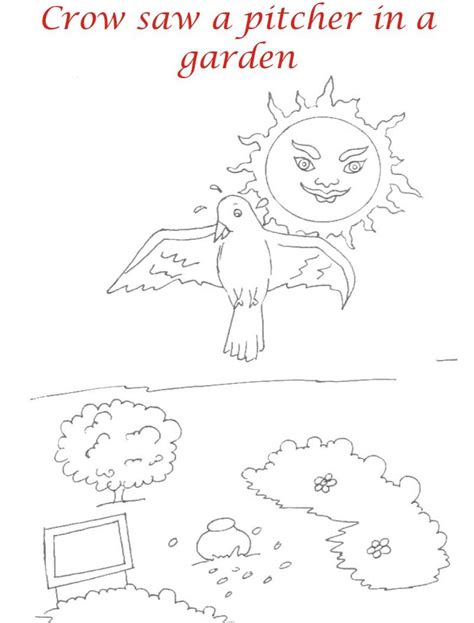 Thirsty crow story coloring page for kids 3