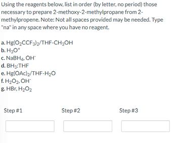 Answered Using The Reagents Below List In Order By Letter No Period