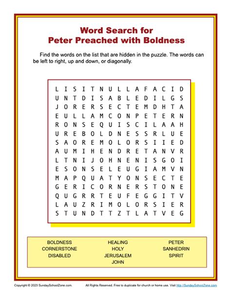 Free, Printable Bible Word Search Activities on Sunday School Zone