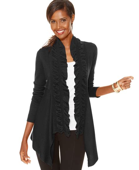 INC International Concepts Ruffled Open Front Cardigan Sweaters