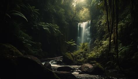 Un Bosque Oscuro Con Una Cascada Al Fondo Imagen Generada Con Ia