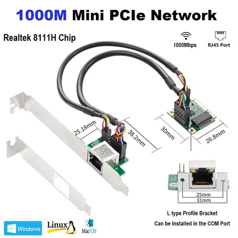 IOCREST Mini PCIe 1000M Gigabit Ethernet RJ45 Port Adapter 10 100 1000