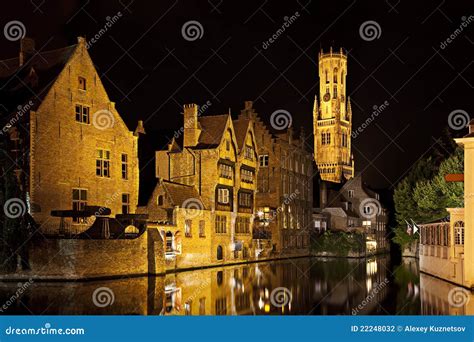 Bruges Canal at Night, Belgium Stock Photo - Image of bruges, flemish ...