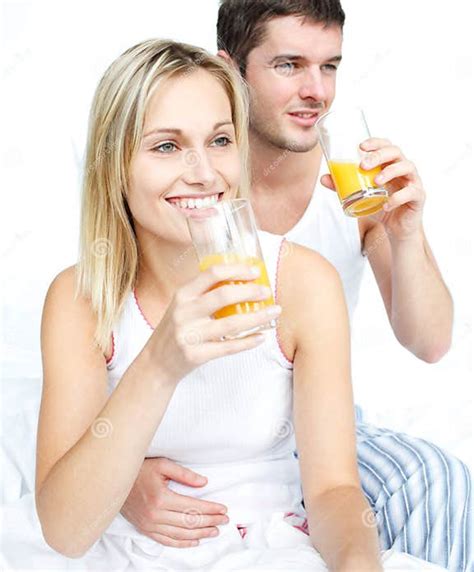 Couple Drinking Orange Juice Stock Image Image Of Drink Happy 11360087