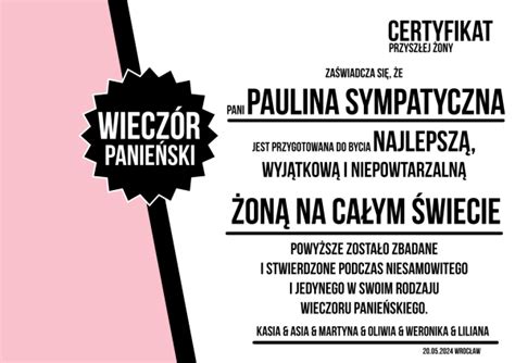 ZDRAPKI WIECZÓR PANIEŃSKI PYTANIA ZADANIA CERTYFIKAT ZABAWA