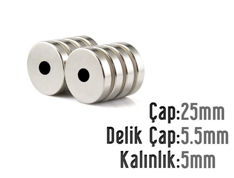 Çap 25mm X Del Çapı 5 5mm X Kalınlık 5mm HALKA Neodyum Mıknatıs