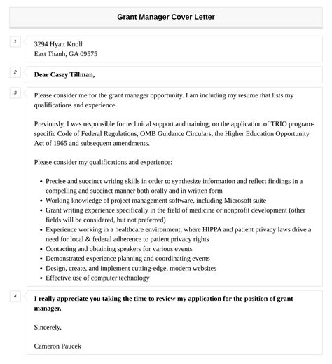 Grant Manager Cover Letter Velvet Jobs