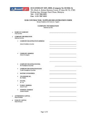 Sub Contractor Supplier Registration Doc Template Pdffiller